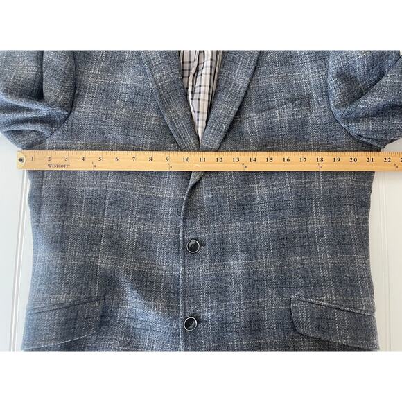 JOE Joseph Abboud Subtle Plaid Wool Flannel Elbow Patch Jacket Size 46 L Slim - Picture 6 of 9
